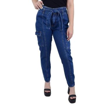 Imagem de Calça Jeans Feminina Recuzza Cargo Azul Escuro - 10701-Feminino