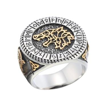 Imagem de Sinoyp Anel de runa Viking Fenrir para homens – Símbolo de lobo nórdico com círculo de runas Futhark Ancião, joia nórdica de aço inoxidável (7)