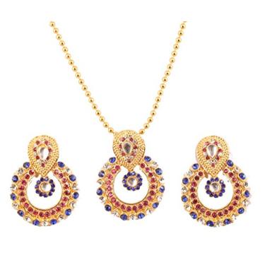 Imagem de Conjunto de pingentes femininos com estampa de bollywood e Mughal Kundan Look Chand Baali Moon Bridal da Touchstone, em tom dourado. NA Multicor