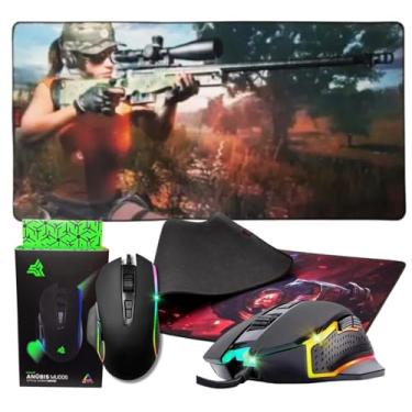 Imagem de Kit Gamer Mouse Ergonomico 6 Botões Led Rainbow e Tapete Mouse Pad Extra Grande 80x40 cm Antiderrapante (MMP-3)