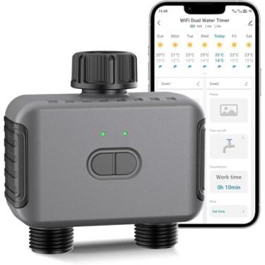 Imagem de Haozee Zigbee Temporizador de irrigação de 2 zonas, temporizador de água inteligente para mangueira de jardim, requer hub Zigbee 3.0, suporte Home Assistant Zigbee2mqtt, atraso de chuva e rega manual