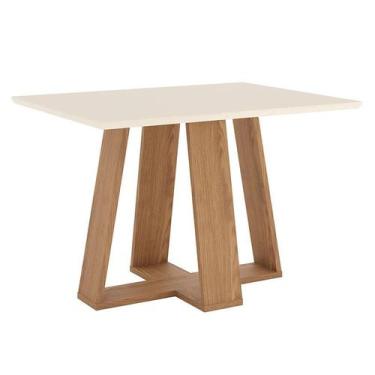 Imagem de Mesa de Jantar Lins 120 cm Canto Reto sem Vidro Nature Off White  Henn