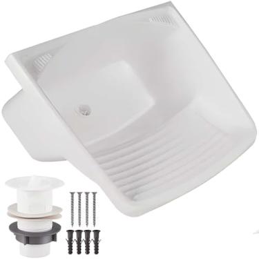 Imagem de Tanque Plástico Lavar Roupas C/Sifão E Valvula Lavanderia 24l Cor Branco