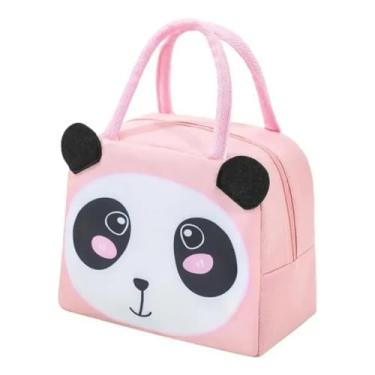 Imagem de Lancheira Térmica bolsa Infantil com Desenhos Animado, Tecido Oxford, Conserva Alimentos Quentes e Frios, escola pequinique, criança volta aula, marmiteira portatil (Panda Rosa)