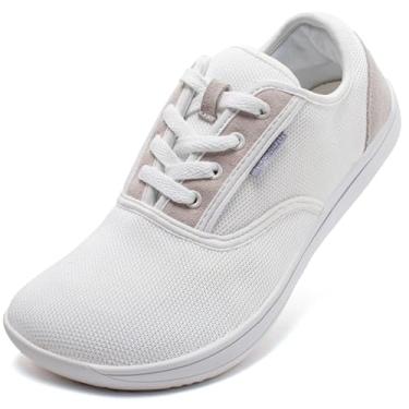 Imagem de HOBIBEAR Tênis de caminhada de trilha largo, feminino, minimalista, respirável, para trilha, corrida e caminhada, Branco, 10.5 Wide Women/8.5 Wide Men