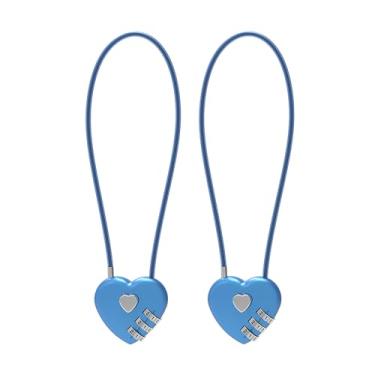 Imagem de UP Security Cadeado de combinação pequeno em forma de coração - Bonito cadeado de código de 3 dígitos para bagagem, armário de academia, mochila, mala, seguro para viagem e proteção elegante (azul +