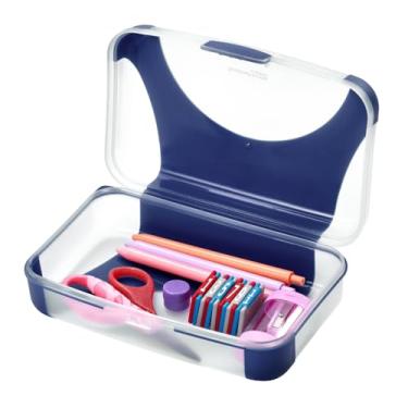 Imagem de LockerMate Estojo de lápis rígido da Bosthree_browse-bin) Caixa de lápis de plástico durável, design adequado para crianças, azul marinho e transparente