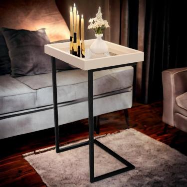Imagem de Mesa De Apoio Sofá Jb 4774 Pérola E Preto Bechara