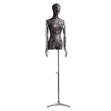 Imagem de Mannequin Modelo nu feminino bordado em estilo chinês, torso de fibra de vidro com base de metal, manequim ajustável de 63-83 polegadas, roupas para exibição(Embroidery4)