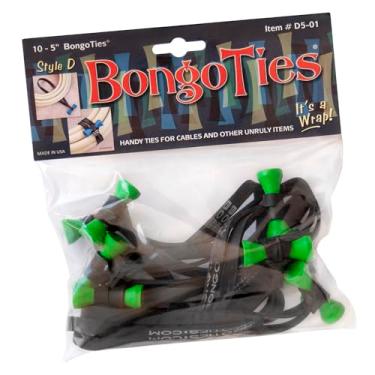 Imagem de BongoTies gravatas bongo verde e preta "sapo de árvore" ~ 10 pacotes "estilo-D" ~ gravatas práticas para cabos e outros itens ruins