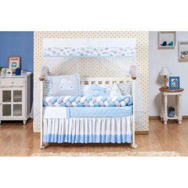 Imagem de Jogo De Berço Trançado NuvMenino 12 Pçs Saia Box Azul Claro