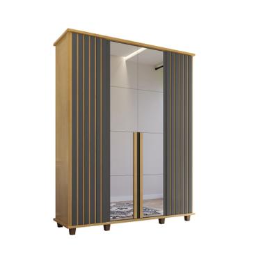 Imagem de Guarda Roupa Com Espelho Holanda Ripado Cinamomo/Grafite - RV Móveis