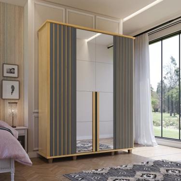 Imagem de Guarda Roupa Com Espelho Holanda Ripado Cinamomo/Grafite - RV Móveis