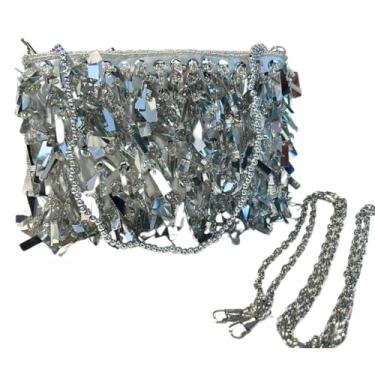 Imagem de Bolsa Feminina Clutch Contas Brilhosas Festa Balada Noite (Prata, Pequeno)