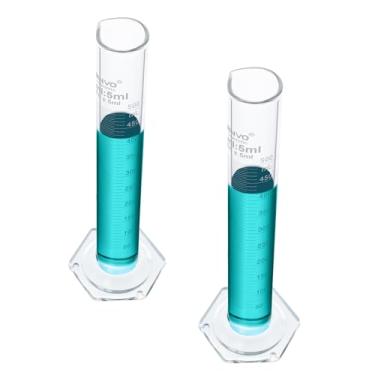 Imagem de LABINVO Conjunto de cilindros graduados de 500 ml, 2 peças de cilindro de medição de vidro borossilicato 3.3, base hexagonal, com bico, classe B, IN-MCG500