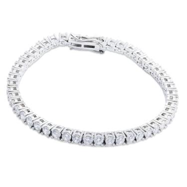 Imagem de OUANGANC Pulseira de tênis encantadora banhada a ouro branco 18K com zircônia cúbica clássica de 3 mm para mulheres de 15 a 20 cm, 6 Inch, Cobre, Zircônia cúbica