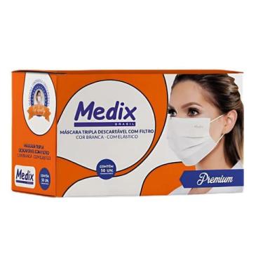 Imagem de Máscara Tripla Descartável Branca Medix Filtro Caixa 50 Un