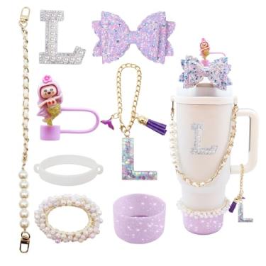 Imagem de Conjunto de acessórios de copo de 8 peças para copo Stanley de 30 e 1,5 l com alça, incluindo topo de palha, bota, alça de alça de garrafa de água, decoração de arco de palha, pulseiras, pingente de