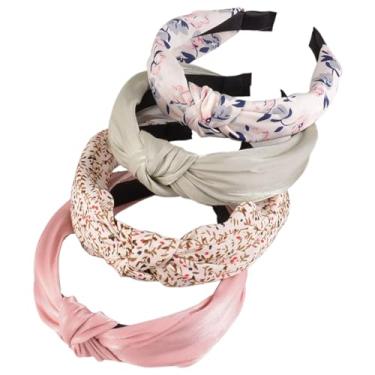 Imagem de Bandanas com nó, 4 peças, faixa de cabelo larga antiderrapante, tamanho único, nó floral, faixa de cabelo elástica para mulheres e meninas, acessórios de cabelo modernos