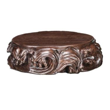 Imagem de ZzleoyuUUs-12 Base de suporte de exibição redonda com base de bonsai de escultura em relevo, vaso bule de chá ébano suporte de exibição decoração (grande)