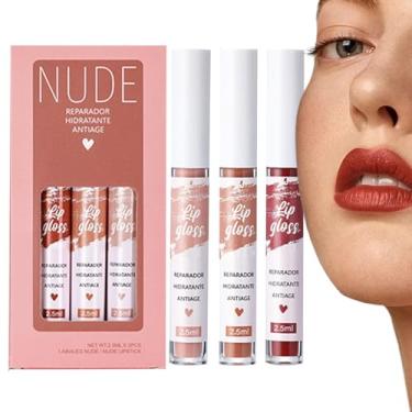 Imagem de Batom fosco,Matte Longwear Lip Stick Stain em Longa Duração | 3 peças de maquiagem líquida à prova d'água, altamente pigmentada, não desbota, kit de brilho labial para presente Pinnkl