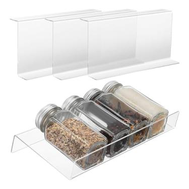 Imagem de DECHOUS Organizador de gaveta de especiarias de acrílico transparente de 4 níveis, suporte para temperos, expansível de 23 a 45 cm, organizador de temperos para armazenamento (frascos não incluídos)