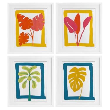 Imagem de Stupell Industries Warm Oasis Leaves 4 peças impressão emoldurada branca sob o vidro conjunto design por Bronwyn Baker, 21 x 17