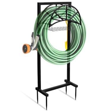Imagem de Socpuro Suporte de mangueira de jardim, rack de armazenamento de mangueira de metal comporta mangueira de 30 m, suporte de carretel de mangueira de água independente para gramado externo de jardim