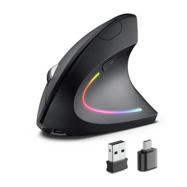 Imagem de Mouse Recarregável Sem Fio POJTK Ergonômico 4800 DPI Preto