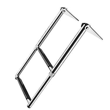 Imagem de Escada telescópica para barco, aço inoxidável, escada, telescópica, marítima, escada, para piscina, iate, escada, dobrável, com piso de borracha antiderrapante para barco e iate, piscina