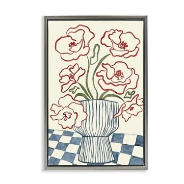 Imagem de Stupell Industries Vaso de flores em tela flutuante cinza quadriculado minimalista design de arte de parede por JJ Design House LLC, 78 x 53 cm