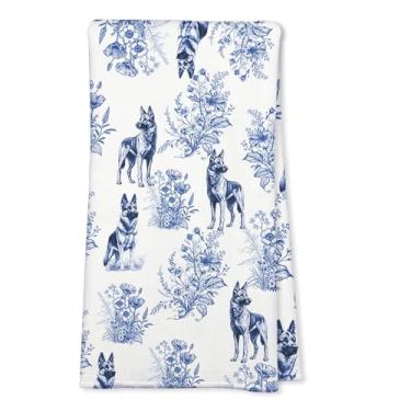 Imagem de RVEAFA Pastor Alemão Cão Azul Francês Toile Toalha de Prato de Cozinha Presentes Decorativos para Amantes de Pastor Alemão Toalhas de Chá Toalhas de Mão Presentes para Mulheres Homens 41 x 61