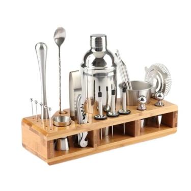 Imagem de ZZTWER Kit de barman de aço inoxidável com 23 peças, conjunto de coqueteleira com manivela de 750 ml, copo coqueteleira, conjunto de coqueteleira para bares em casa, festas ao ar livre, conjunto de