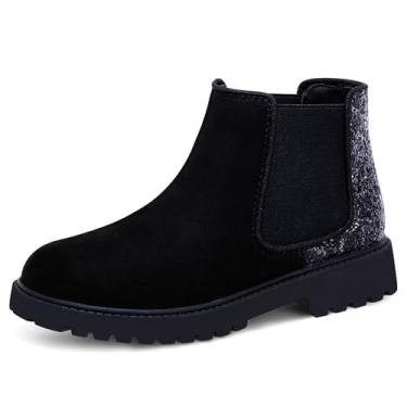 Imagem de Botas infantis plataforma tornozelo botas de inverno com glitter para meninas adolescentes botas de salto baixo botas elásticas para meninas pequenas / crianças grandes, O - preto, 18