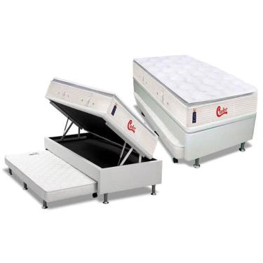 Imagem de Cama Box Baú C/Auxiliar Solteiro: Colchão Molas Castor Gold Star Slx+Base Branco(88X188)