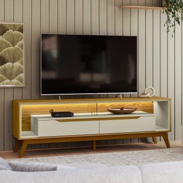 Imagem de Rack para Tv 65 Polegadas com Led 175cm Duo Pés Madeira Retrô Freijo/ Off White
