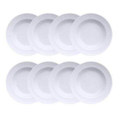 Imagem de Jogo 8 Pratos Fundos Sopa Chevron Porcelana Branca Germer - Porcelanas