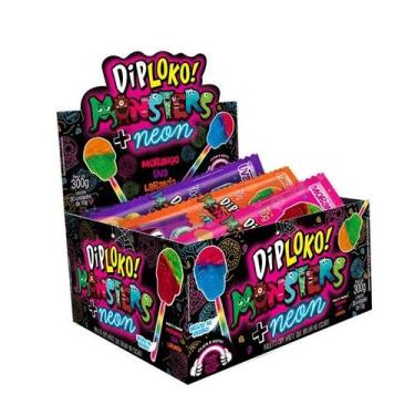 Imagem de Pirulito Dip Loko Neon Monster Caveira Brilha No Escuro 30un Diploko -