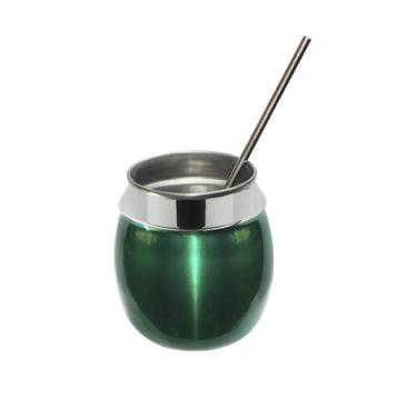Imagem de Kit Copo 650ml Coco Alumínio + Canudo Inox Drinks Verde - Gastrobel
