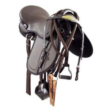 Imagem de Sela Para Cavalgada Marrom Australiana Lisa De Aba Completa Original -