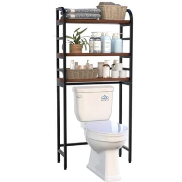 Imagem de aidoflo Rack de armazenamento de vaso sanitário de 3 camadas, organizador de banheiro independente com moldura de metal para pequenos espaços, banheiro, varanda, lavanderia (preto)
