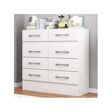 Imagem de Cômoda Infantil Merida 8 Gavetas Cor Branca - Direto Sim, Branco