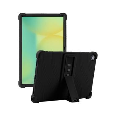 Imagem de Capa para Samsung Galaxy Tab A9+/A11 Plus 28 cm 2024/2023 (modelo: SM-X210/SM-X216/SM-X218) - Capa de silicone líquido à prova de choque com suporte integrado ajustável de 3+ vários ângulos (preto)