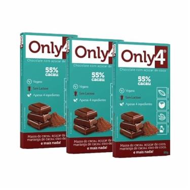 Imagem de Kit 3X: Chocolate 55% Cacau Sem Lactose Vegano Only4 80g
