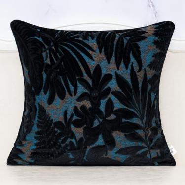 Imagem de Capa de travesseiro Alerfa Black Velvet Maple Leaf Bordado 50x50cm