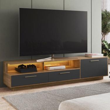 Imagem de Rack para TV Até 75 Polegadas Ravana 1 Porta 2 Gavetas com Led Grafite - Art In Móveis