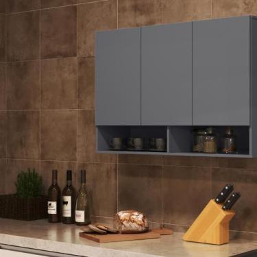 Imagem de Armário Suspenso Milão 3 Portas e Nicho Decorativo  Design Moderno- Mo