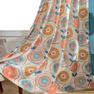 Imagem de ENJOYBRIDAL Cortinas longas estampadas de 84 polegadas laranja semitransparentes, casa de fazenda, boho, bolso para varão, quarto, painéis de cortina de janela de comprimento até o chão, boho, sala de