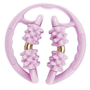 Imagem de menolana Rolo de massagem para pernas, ferramenta de massagem para pernas, 8 rodas, fitness, equipamento versátil para musculação, rolo muscular, braçadeira, Rosa