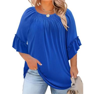 Imagem de Blusa Micoson Plus Size para mulheres elegante com babados e manga cur